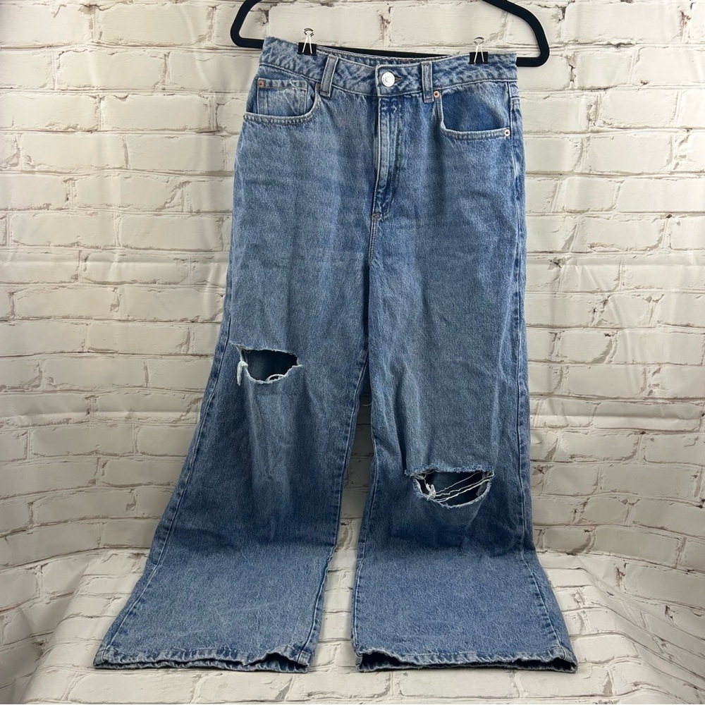 Garage High Rise Wide Leg Distressed Denim Jeans